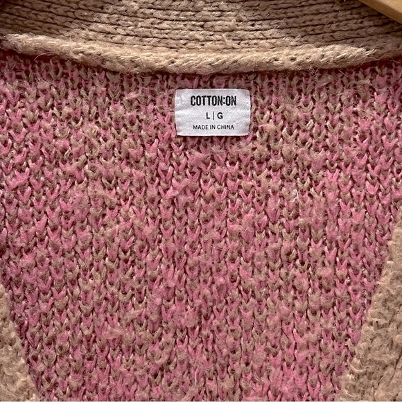 Cotton-on Super Soft and Fuzzy Cardigan Sweater in Pink and Tan Print Size Large - Picture 4 of 5